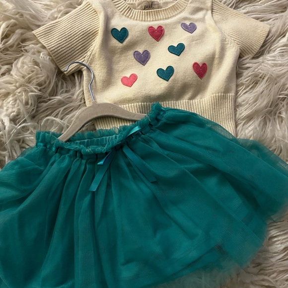 Cream Heart Top and Teal Skirt Set - Picture 1 of 5